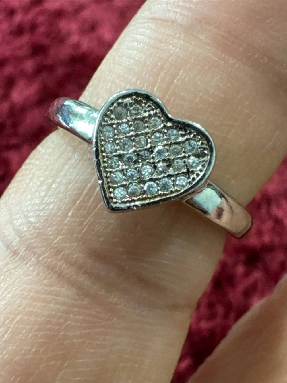 Silver Heart Pavé Ring with Clear Stones - Women's Jewelry